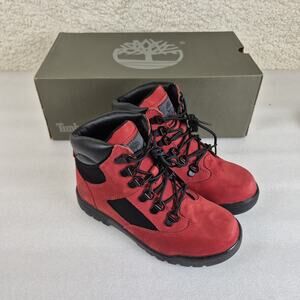 Timberland Boys Field Boots Size 2 Youth Red Black 6 Inch Nubuck Leather NWT Box